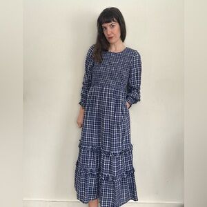 Pink City Prints blue gingham smocked tiered dress 💙